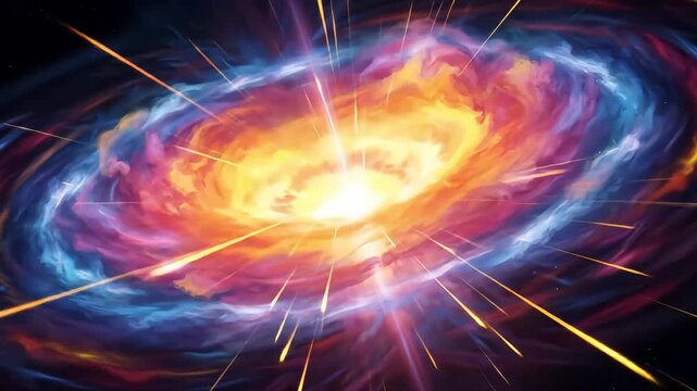 Colorful Cosmic Burst A Vibrant Depiction of a Supernova, Galaxy Core Explosion, or Cosmic Event