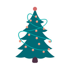 Christmas Tree With Lights And Garlands