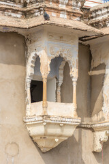 Close-Up of Yellow Limestone Facade with Ornate Architecture in Pushkar, India