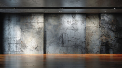 Stone Texture Wall with Wooden Floor in Modern Interior Lighting