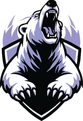 A roaring polar bear mascot, powerfully positioned within a stylized shield emblem.