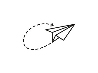 Paper plane flat vector icon. Simple Paper Airplane Icon with Flight Path.  Travel or message symbols, linear vector.