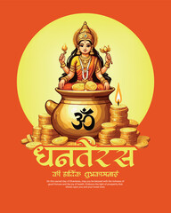 Happy Dhanteras Celebration Indian Festival Dhanatrayodashi Diwali First Day Illustration or Social Media Template