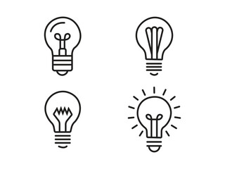 Bulb line icon set. Simple Line Art Light Bulbs Representing Ideas and Innovation. Light bulb isolated on a white background.