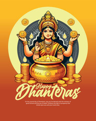 Happy Dhanteras Celebration Indian Festival Dhanatrayodashi Diwali First Day Illustration or Social Media Template