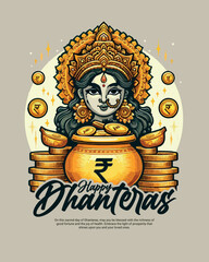 Happy Dhanteras Celebration Indian Festival Dhanatrayodashi Diwali First Day Illustration or Social Media Template