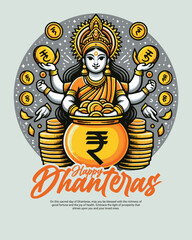 Happy Dhanteras Celebration Indian Festival Dhanatrayodashi Diwali First Day Illustration or Social Media Template