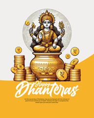Happy Dhanteras Celebration Indian Festival Dhanatrayodashi Diwali First Day Illustration or Social Media Template