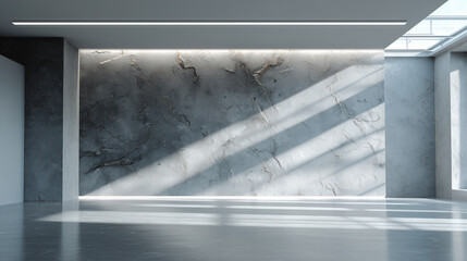 Minimalist Cracked Concrete Wall with Natural Skylight Shadow