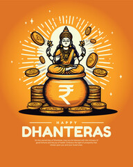 Happy Dhanteras Celebration Indian Festival Dhanatrayodashi Diwali First Day Illustration or Social Media Template