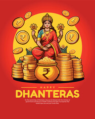 Happy Dhanteras Celebration Indian Festival Dhanatrayodashi Diwali First Day Illustration or Social Media Template