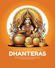 Happy Dhanteras Celebration Indian Festival Dhanatrayodashi Diwali First Day Illustration or Social Media Template