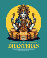 Happy Dhanteras Celebration Indian Festival Dhanatrayodashi Diwali First Day Illustration or Social Media Template