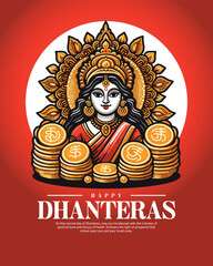 Happy Dhanteras Celebration Indian Festival Dhanatrayodashi Diwali First Day Illustration or Social Media Template