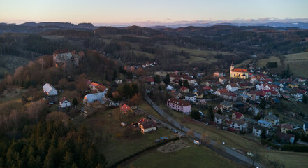  The village of Pecka in the foothills of the Krkonoše Mountains with the iconic Pecka Castle