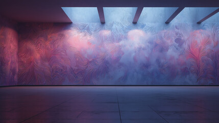 Colorful Textured Wall with Feather-Like Patterns and Skylight