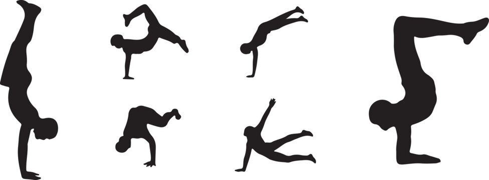 Black silhouettes of people performing acrobatic dance moves action athletic vector, isolated on white background, cutout, png, clipping path, transparent, image, download, 2025,2026 download