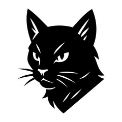 Silhouette Vector Illustration Black and White Cat Head Angry Expression Feline Animal Art