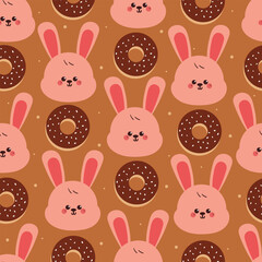 seamless pattern cute cartoon bunny with chocolate doughnut. cute animal pattern for fabric print and gift wrap paper