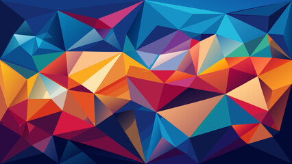 Vector art of a dynamic abstract geometric pattern showcasing low poly elements in a bold and bright color combination