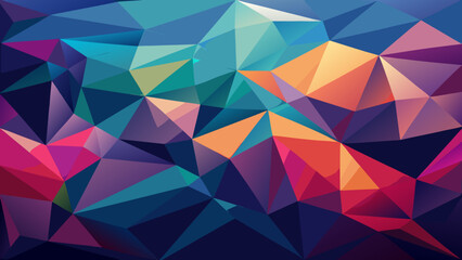 Vector art of an eyecatching abstract geometric artwork featuring a blend of vibrant polygonal forms and triangles