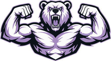 A muscular, fierce polar bear flexing its arms in a powerful, aggressive pose.