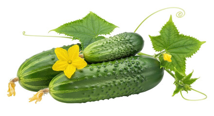 Isolated Cucumbers with Flower and Leaves