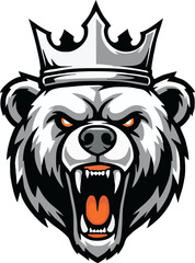 An angry bear head with a crown, showing teeth, in a cartoon style.
