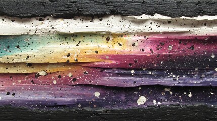 Dynamic strip painting with streaked acrylics across a grainy black backdrop with visible brush relief