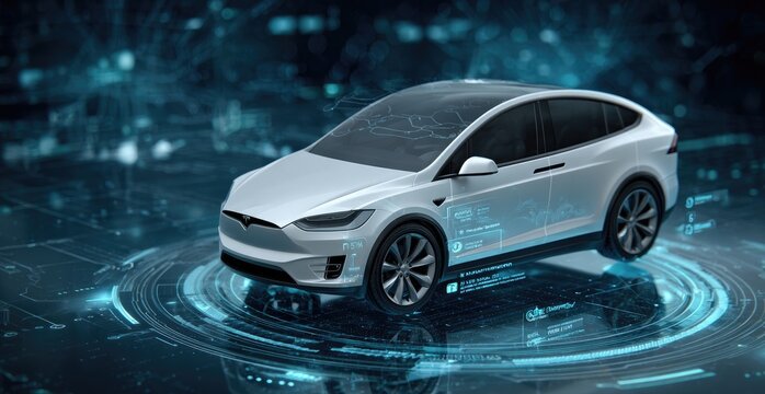 Sleek white SUV, futuristic interface - Powered by Adobe