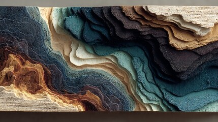 Color pour effect in strip wave format blending onto rough canvas surface in dark neutral tones
