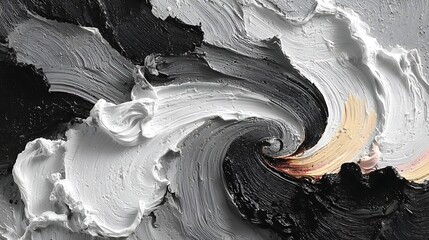 Organic acrylic paint streaks and blot effects merging into black textured wall in abstract wave layout