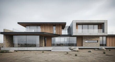 Fototapeta premium A modern luxury house with glass and wood