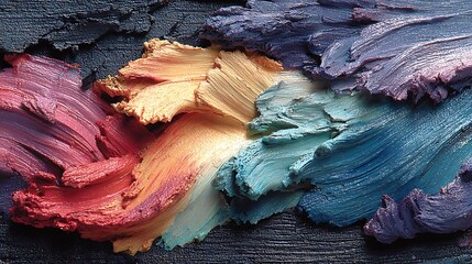 Fluid acrylic strokes layered with blot texture on a deep black background filled with raw canvas detail