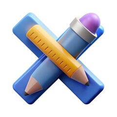 3D Pencil and Ruler Icon – Creative Tools Symbol