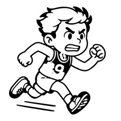 Cartoon boy athlete running quickly Energetic kid in a sprint