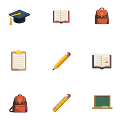 Education Icons Set Study Tools and Graduation, school supplies, backpack, pencil, books and mortarboard