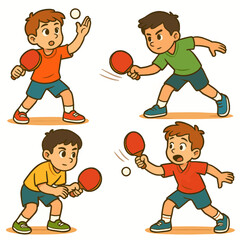 Animated Children Playing Table Tennis Cartoon Illustration of Youngsters Enjoying Ping Pong