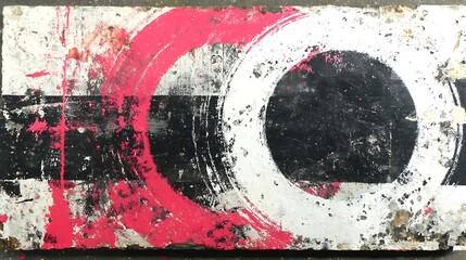 Mixed media abstract using thick acrylic lines over black relief surface with visible grunge patterns