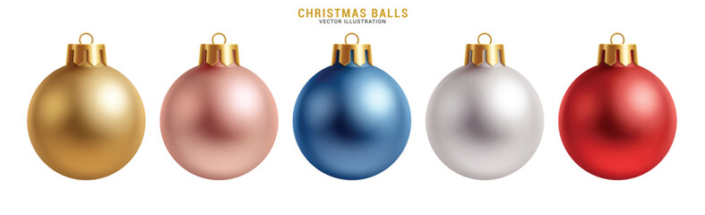 Christmas balls colorful clipart set. Colorful xmas balls clip art with plain, shiny, glossy and round shape bauble object collection for December decorative elements vector illustration.

