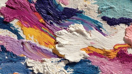 Bright streaks of paint winding over faded canvas background in abstract acrylic movement composition
