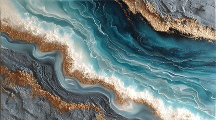 Canvas art with line wave acrylic pour effect combining smooth color and rugged black texture