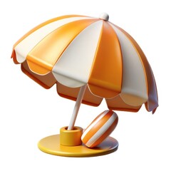 3D Orange and White Beach Umbrella Icon – Summer Vacation