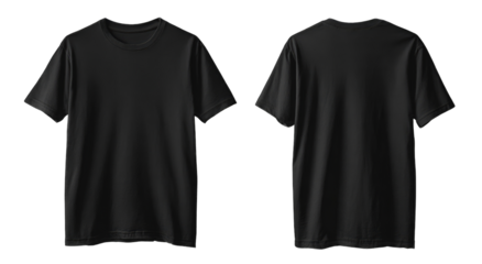 Plain black t-shirt, front and back views, isolated on black