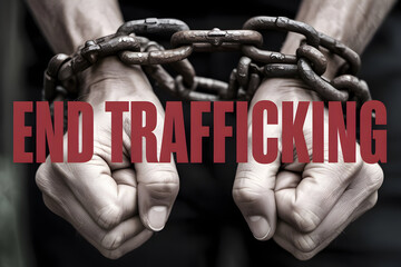 Hand holding red chain with time to change end trafficking