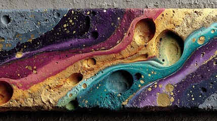 Striped acrylic pour patterns layered on grunge wall with high texture and bold color impact