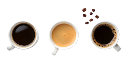 coffee in white cups seen from above on white background. isolated on white background 72098172 1