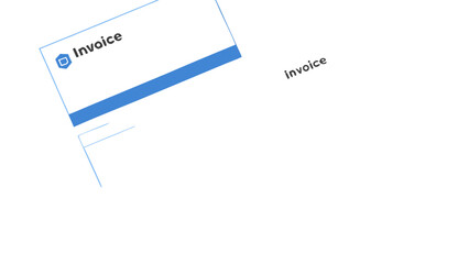 A close up of a white invoice document with blue accents and the word invoice printed on it twice