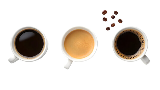 coffee in white cups seen from above on white background. isolated on white background 72098172 1