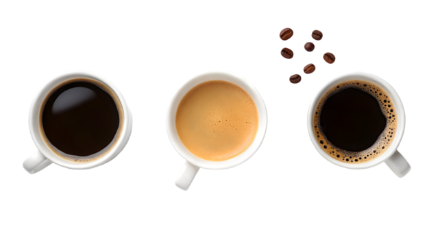 coffee in white cups seen from above on white background. isolated on white background 72098172 1